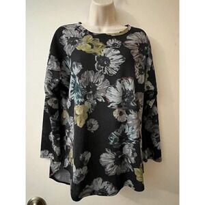 Apropos Sz Small Floral Print Long Sleeve Pullover Top Poly Rayon Blend